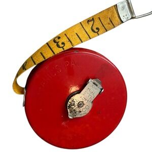 Vintage Red Walsco "Mechanics Pal"  25 FT Wind Up Cloth Tape Measure‎